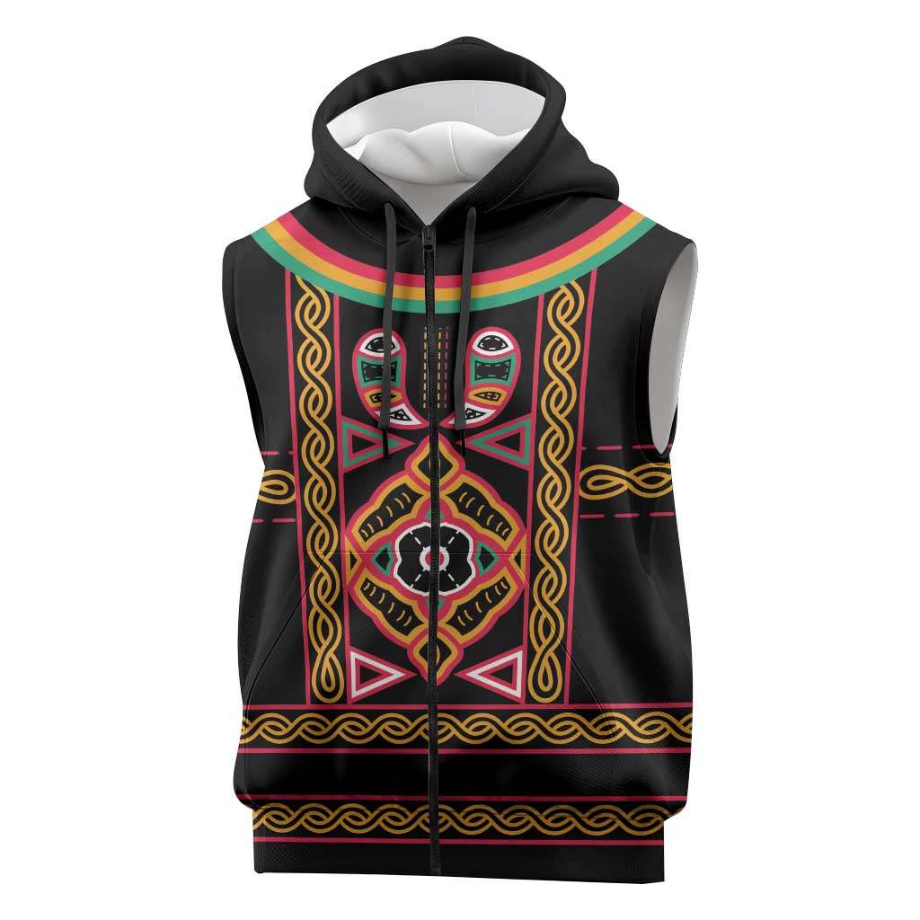 Cameroon Bamenda Sleeveless Zip Hoodie Toghu Traditional Pattern