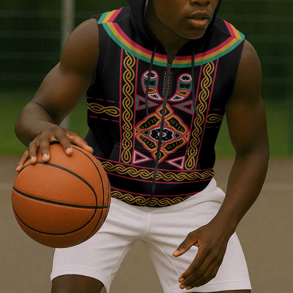 Cameroon Bamenda Sleeveless Zip Hoodie Toghu Traditional Pattern