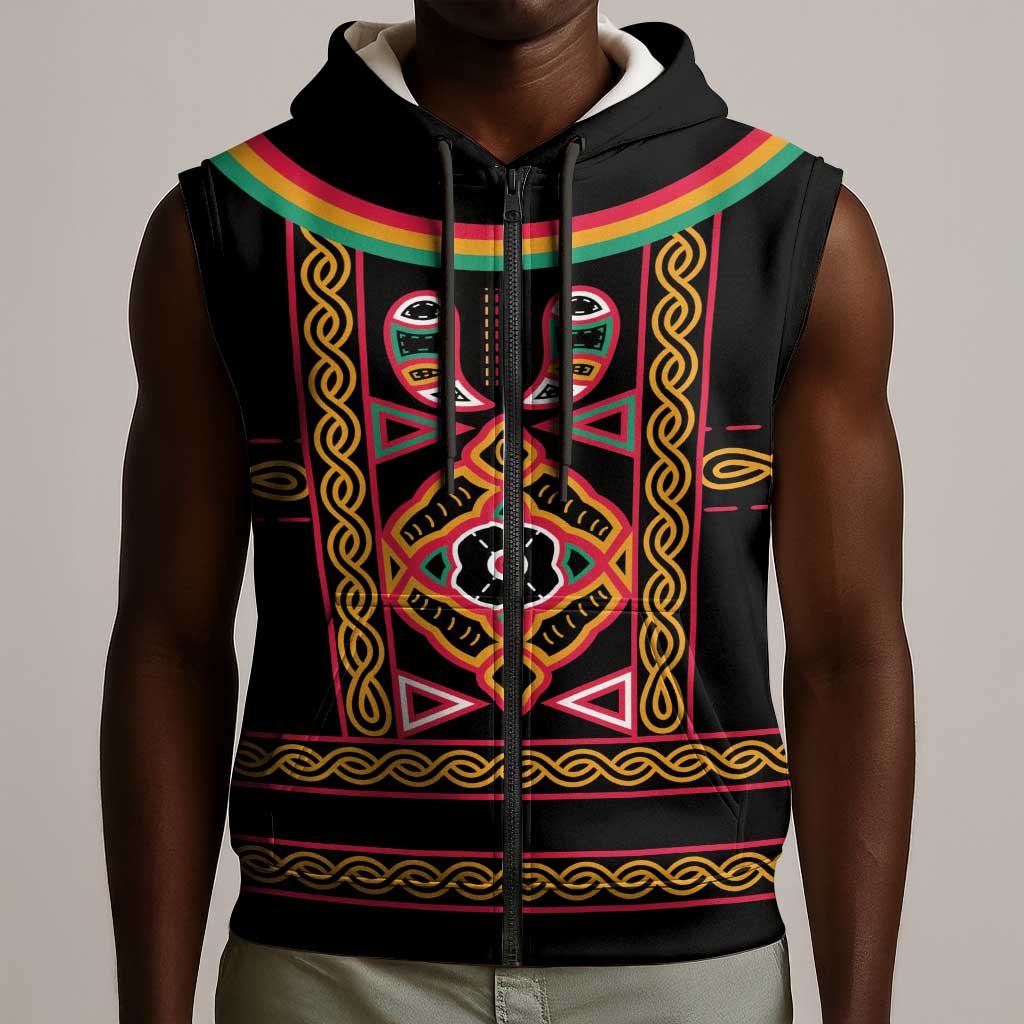 Cameroon Bamenda Sleeveless Zip Hoodie Toghu Traditional Pattern