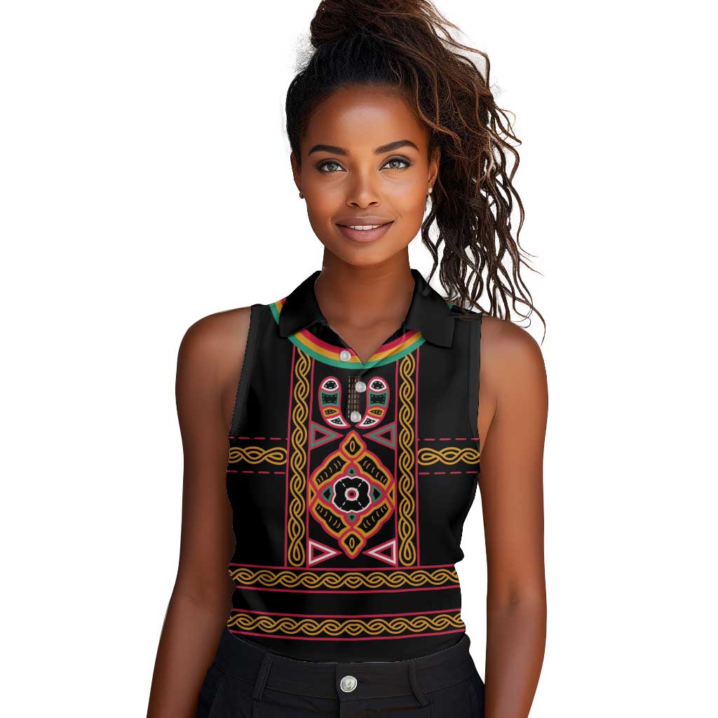 Cameroon Bamenda Women Sleeveless Polo Shirt Toghu Traditional Pattern