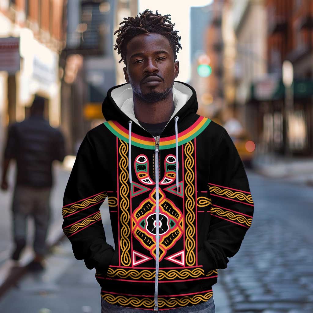 Cameroon Bamenda Zip Hoodie Toghu Traditional Pattern