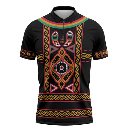 Cameroon Bamenda Zipper Polo Shirt Toghu Traditional Pattern