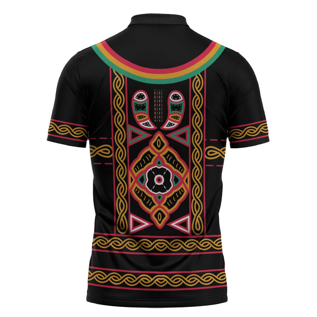 Cameroon Bamenda Zipper Polo Shirt Toghu Traditional Pattern