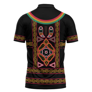 Cameroon Bamenda Zipper Polo Shirt Toghu Traditional Pattern