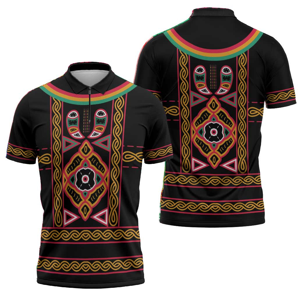 Cameroon Bamenda Zipper Polo Shirt Toghu Traditional Pattern