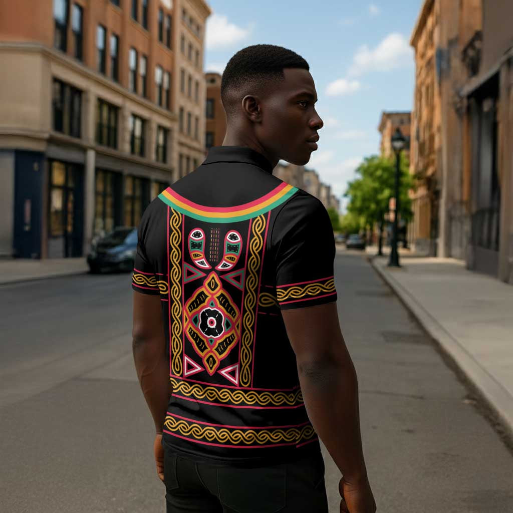 Cameroon Bamenda Zipper Polo Shirt Toghu Traditional Pattern