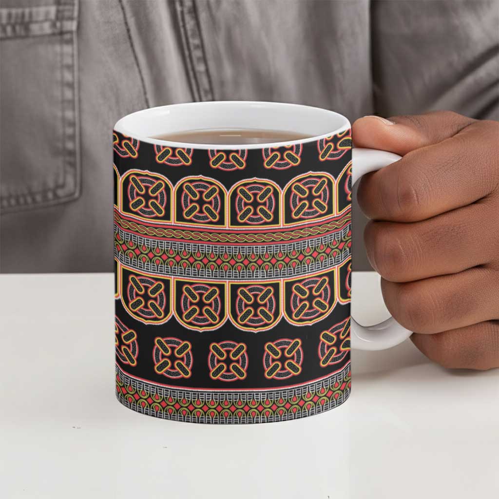 Bamenda Toghu Ceramic Mug Cameroon Traditional Pattern