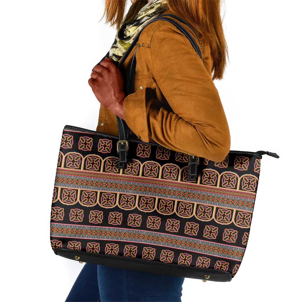 Bamenda Toghu Leather Tote Bag Cameroon Traditional Pattern