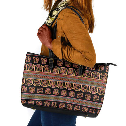 Bamenda Toghu Leather Tote Bag Cameroon Traditional Pattern