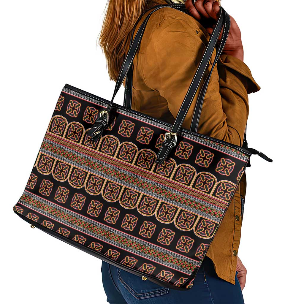 Bamenda Toghu Leather Tote Bag Cameroon Traditional Pattern