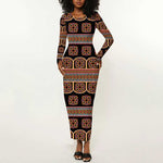 Bamenda Toghu Long Sleeve Bodycon Dress Cameroon Traditional Pattern