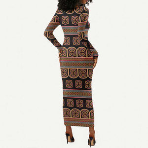Bamenda Toghu Long Sleeve Bodycon Dress Cameroon Traditional Pattern