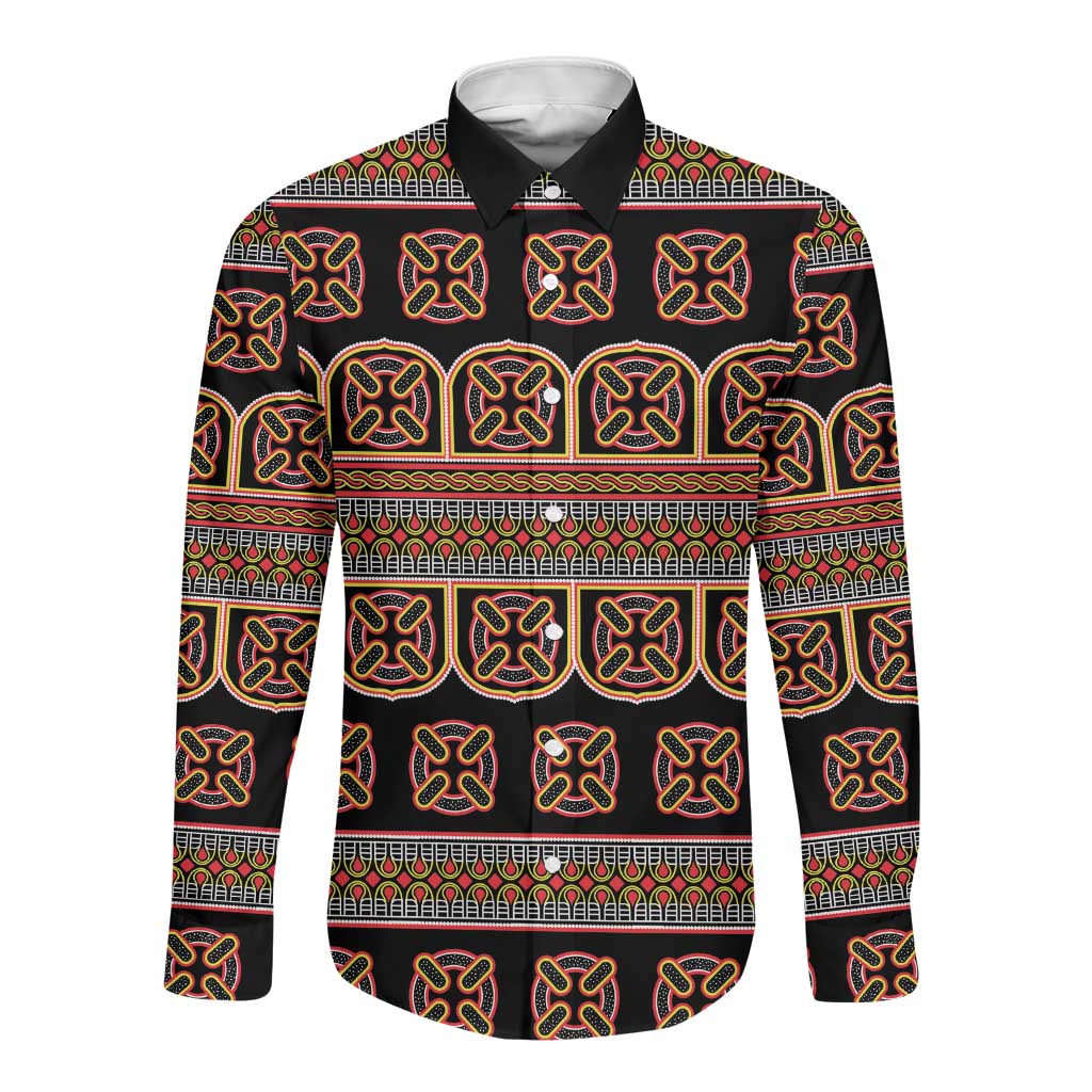 Bamenda Toghu Long Sleeve Button Shirt Cameroon Traditional Pattern
