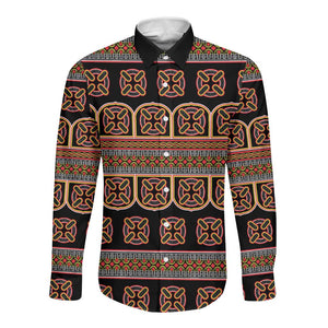 Bamenda Toghu Long Sleeve Button Shirt Cameroon Traditional Pattern