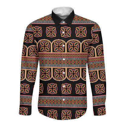 Bamenda Toghu Long Sleeve Button Shirt Cameroon Traditional Pattern