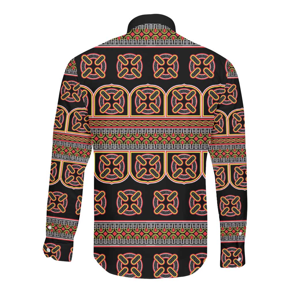 Bamenda Toghu Long Sleeve Button Shirt Cameroon Traditional Pattern