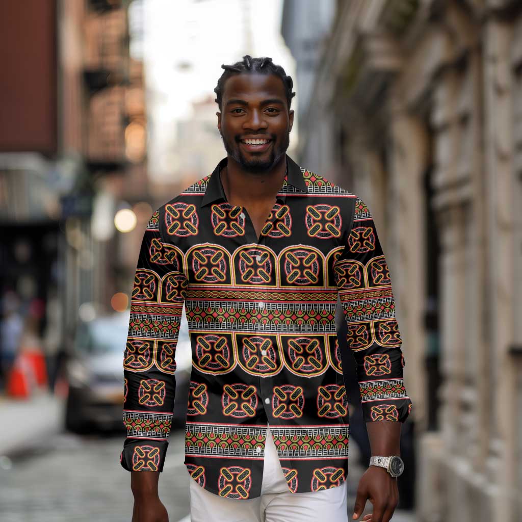 Bamenda Toghu Long Sleeve Button Shirt Cameroon Traditional Pattern