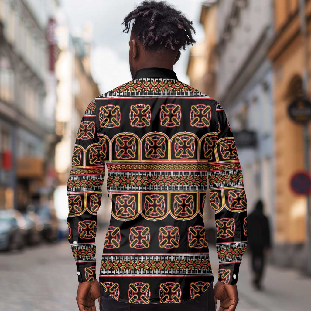 Bamenda Toghu Long Sleeve Button Shirt Cameroon Traditional Pattern