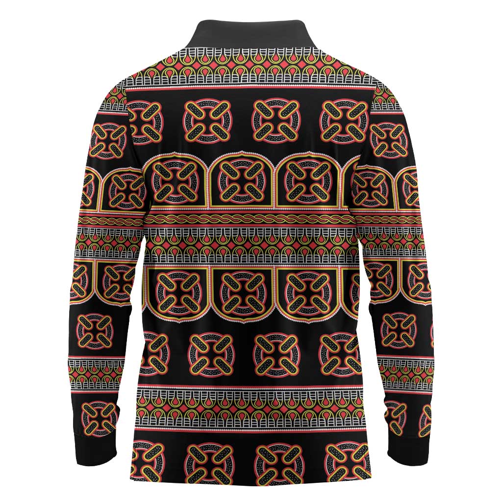 Bamenda Toghu Long Sleeve Polo Shirt Cameroon Traditional Pattern