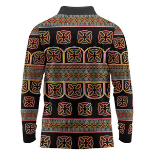 Bamenda Toghu Long Sleeve Polo Shirt Cameroon Traditional Pattern