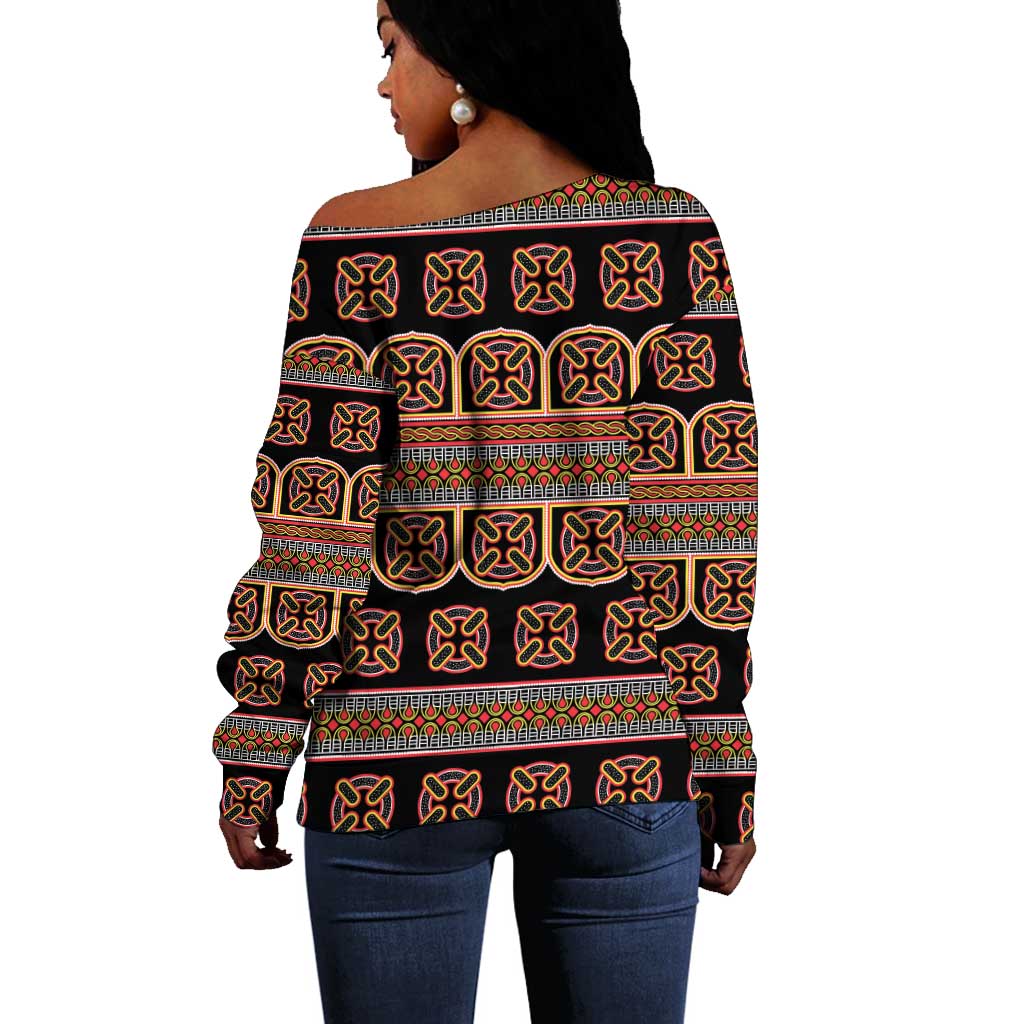 Bamenda Toghu Off Shoulder Sweater Cameroon Traditional Pattern