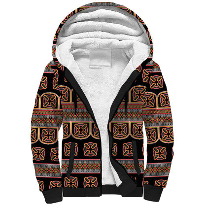 Bamenda Toghu Sherpa Hoodie Cameroon Traditional Pattern
