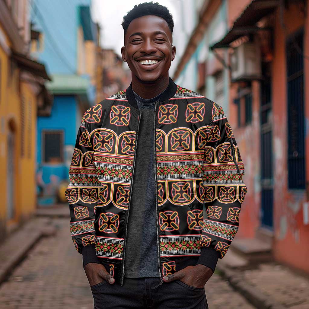 Bamenda Toghu Sleeve Zip Bomber Jacket Cameroon Traditional Pattern