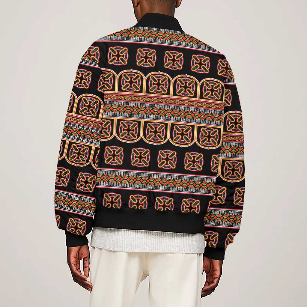 Bamenda Toghu Sleeve Zip Bomber Jacket Cameroon Traditional Pattern