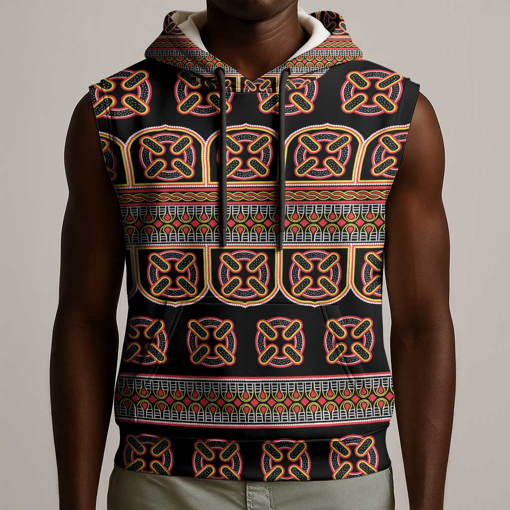 Bamenda Toghu Sleeveless Hoodie Cameroon Traditional Pattern