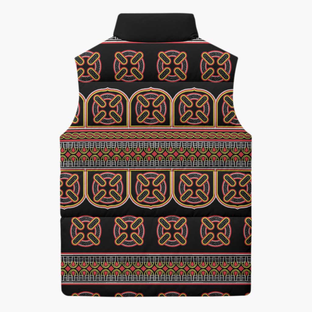 Bamenda Toghu Sleeveless Puffer Jacket Cameroon Traditional Pattern