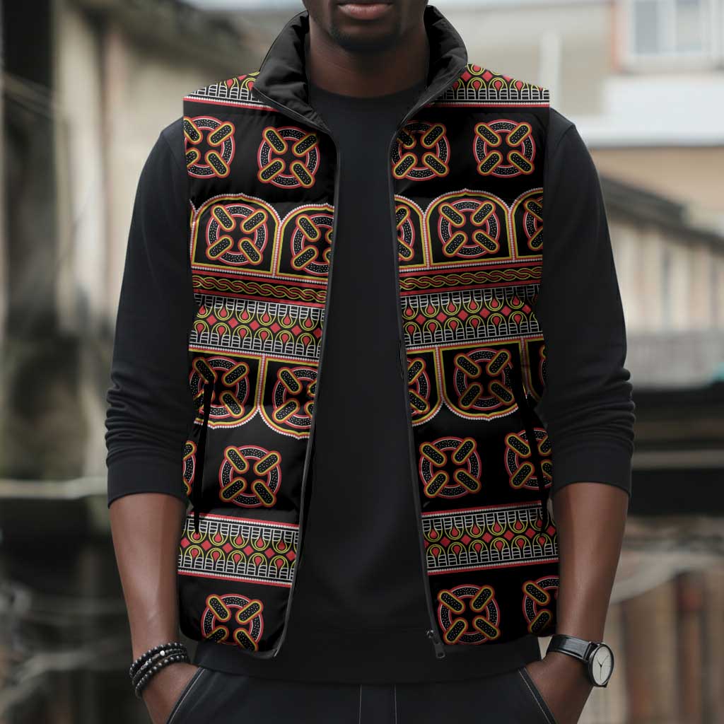 Bamenda Toghu Sleeveless Puffer Jacket Cameroon Traditional Pattern