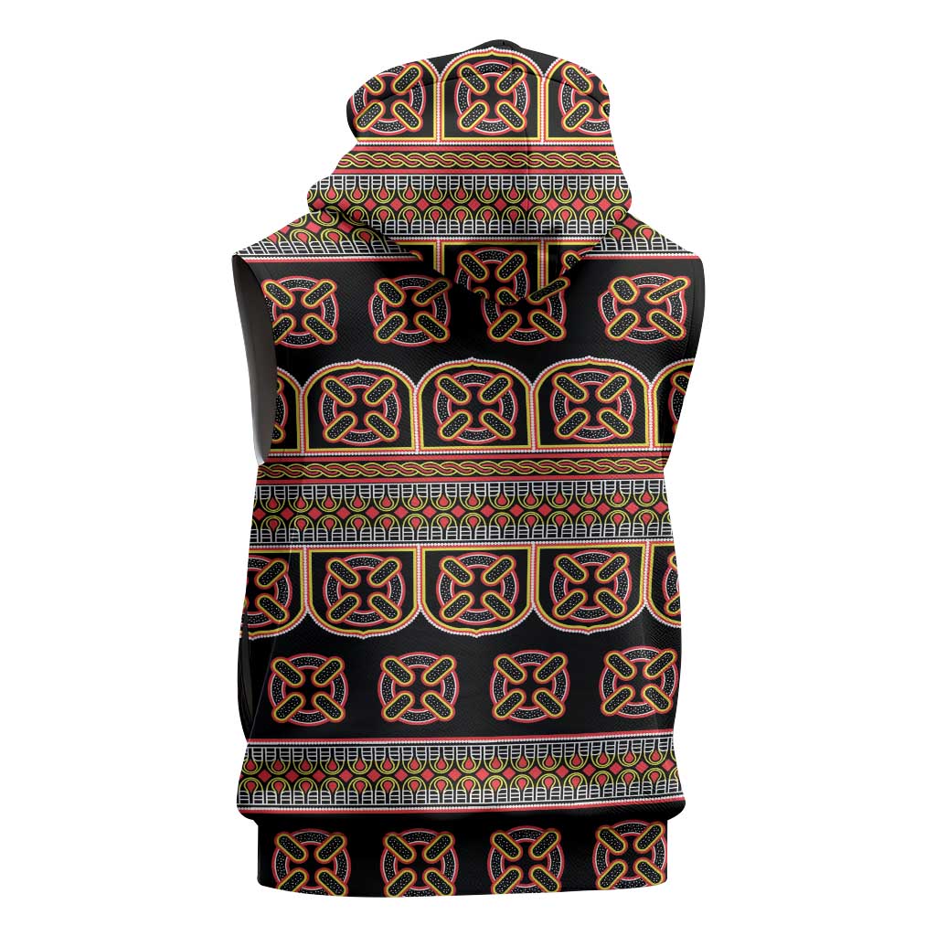 Bamenda Toghu Sleeveless Zip Hoodie Cameroon Traditional Pattern