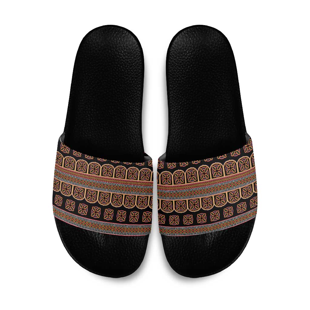 Bamenda Toghu Slide Sandals Cameroon Traditional Pattern