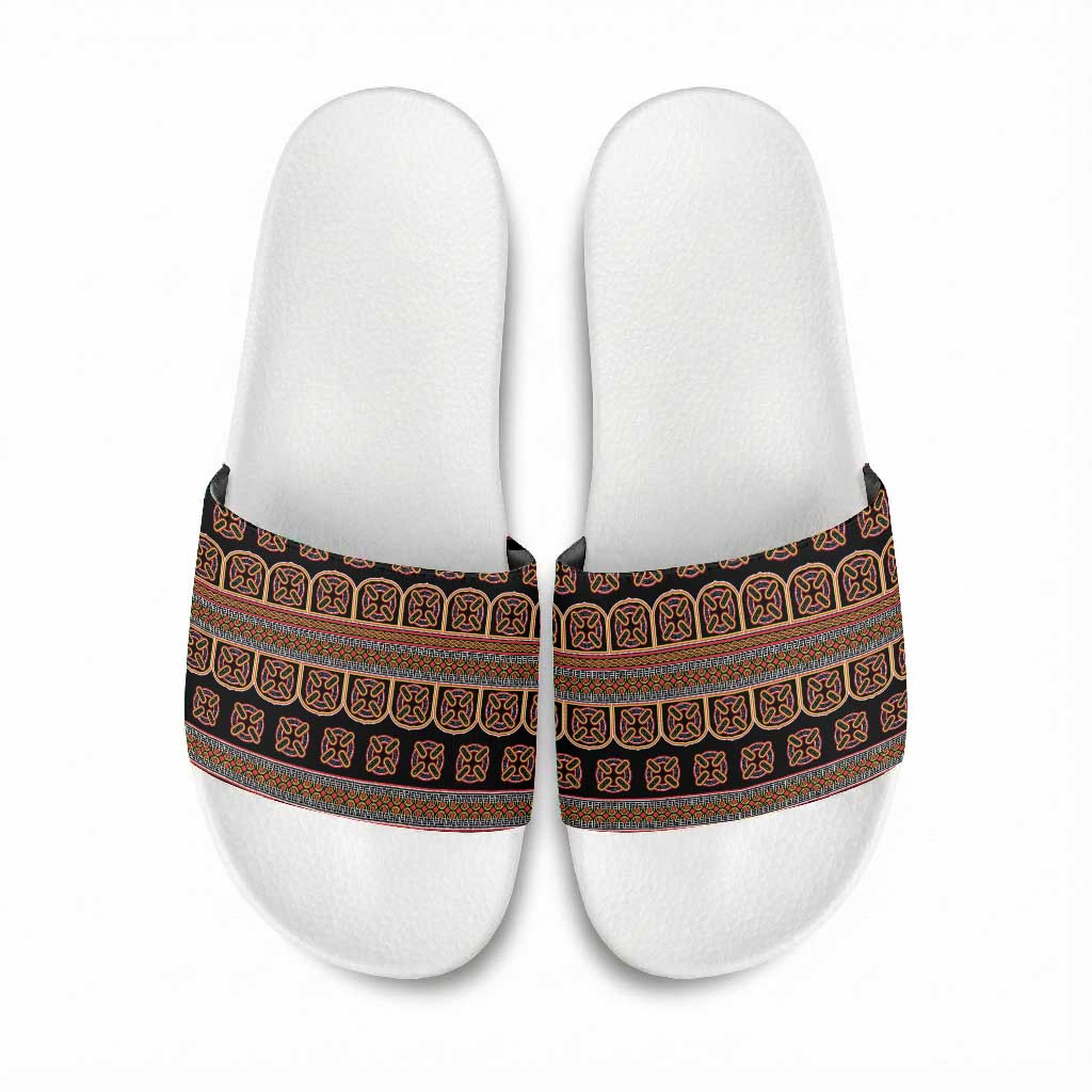 Bamenda Toghu Slide Sandals Cameroon Traditional Pattern