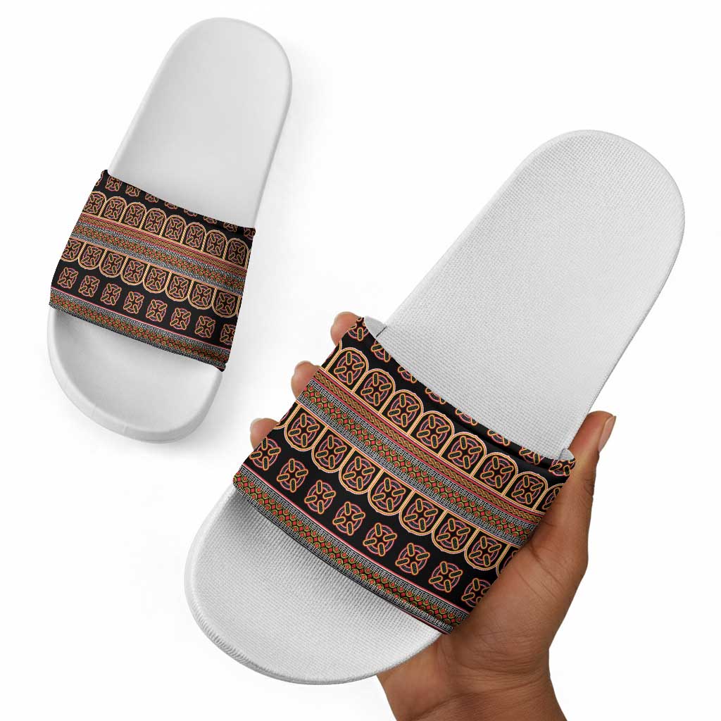 Bamenda Toghu Slide Sandals Cameroon Traditional Pattern