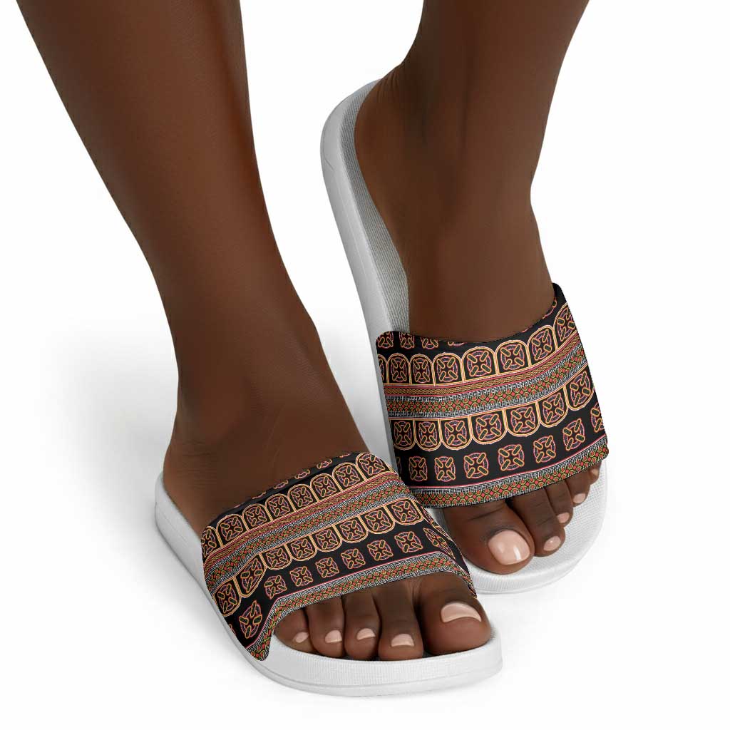 Bamenda Toghu Slide Sandals Cameroon Traditional Pattern