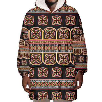 Bamenda Toghu Wearable Blanket Hoodie Cameroon Traditional Pattern