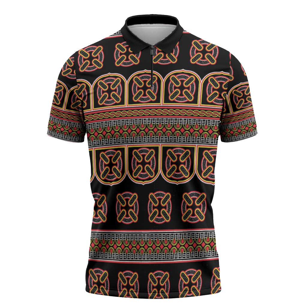 Bamenda Toghu Zipper Polo Shirt Cameroon Traditional Pattern