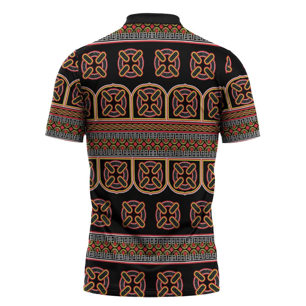 Bamenda Toghu Zipper Polo Shirt Cameroon Traditional Pattern
