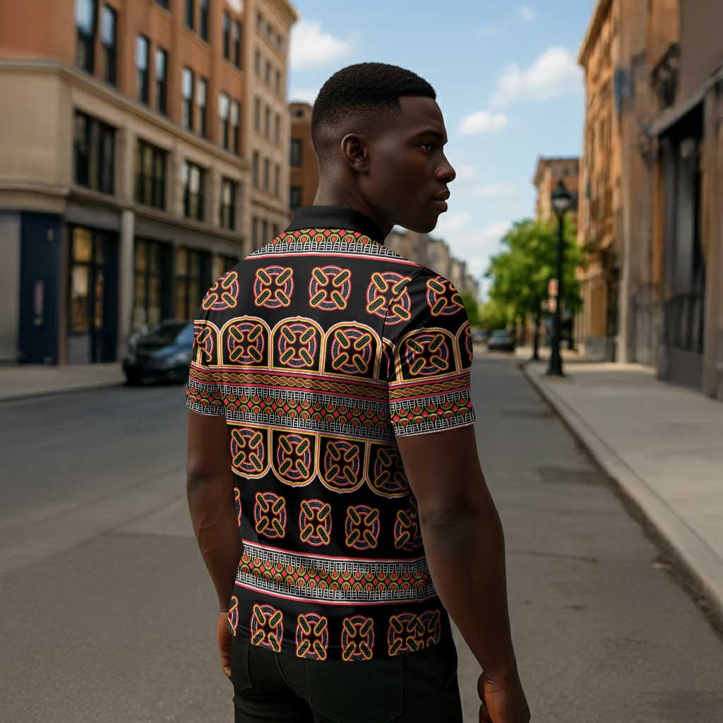 Bamenda Toghu Zipper Polo Shirt Cameroon Traditional Pattern