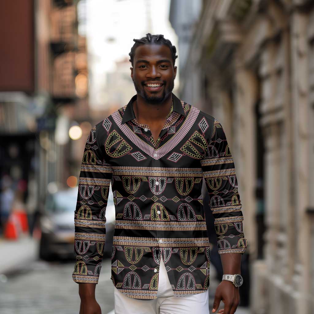Cameroon Long Sleeve Button Shirt Toghu Pattern Heritage