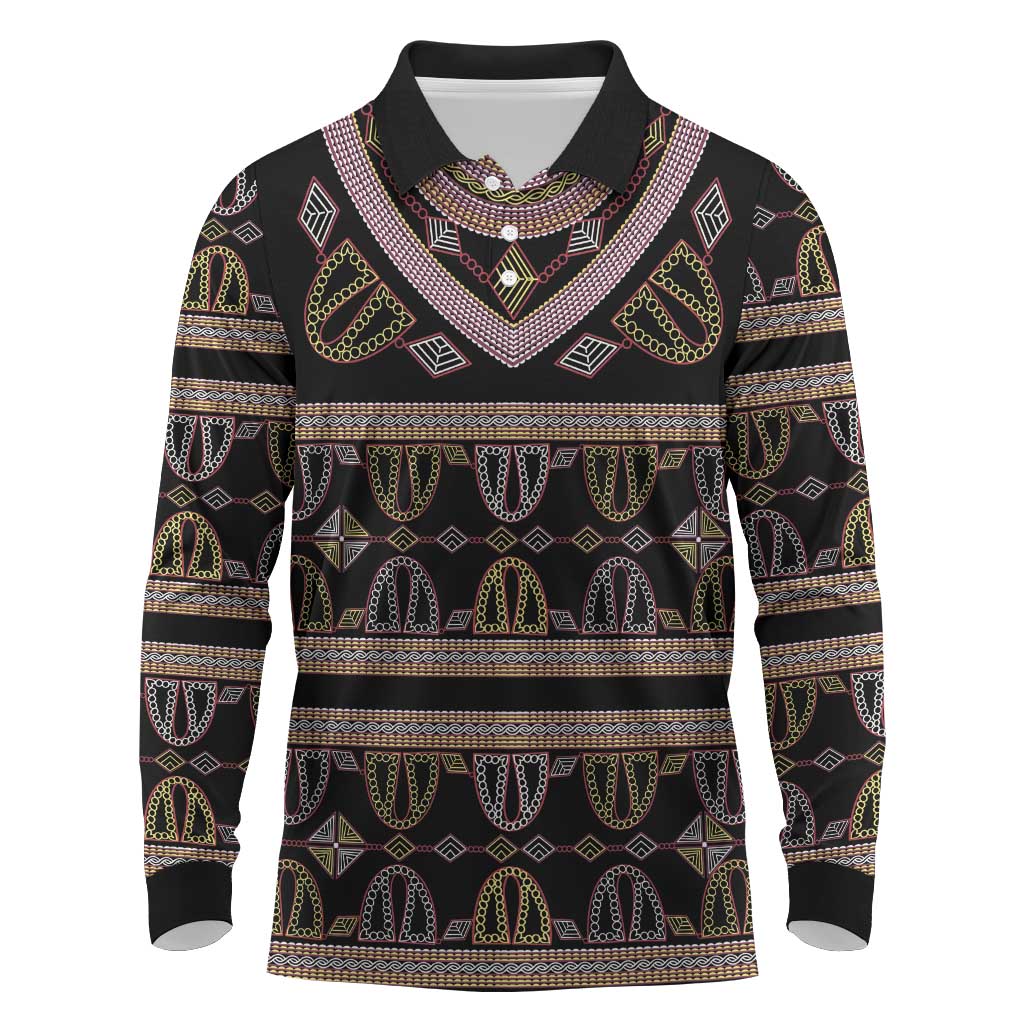Cameroon Long Sleeve Polo Shirt Toghu Pattern Heritage