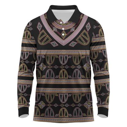 Cameroon Long Sleeve Polo Shirt Toghu Pattern Heritage