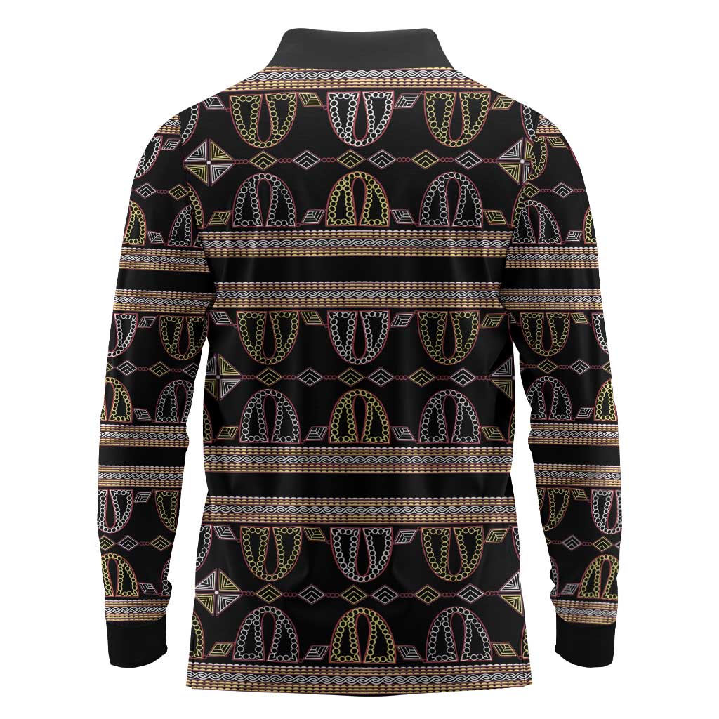 Cameroon Long Sleeve Polo Shirt Toghu Pattern Heritage