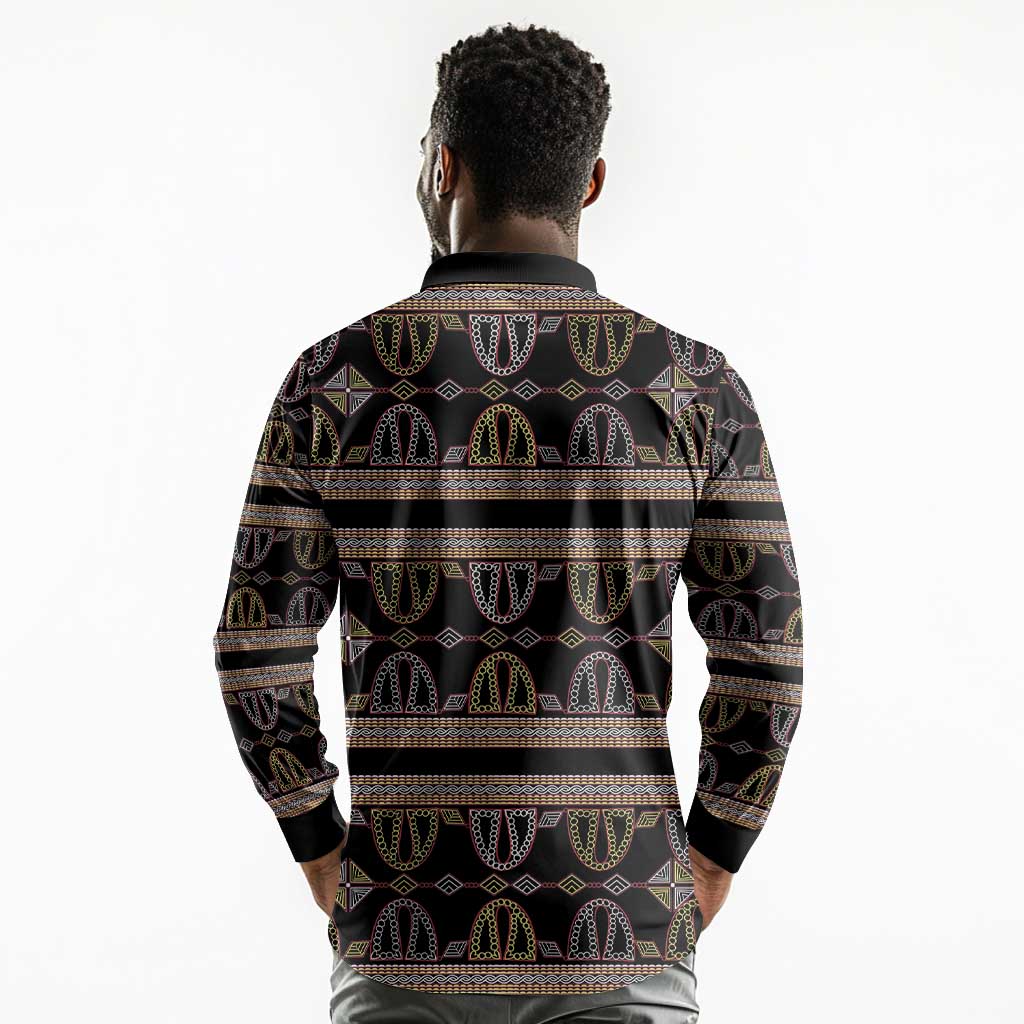 Cameroon Long Sleeve Polo Shirt Toghu Pattern Heritage