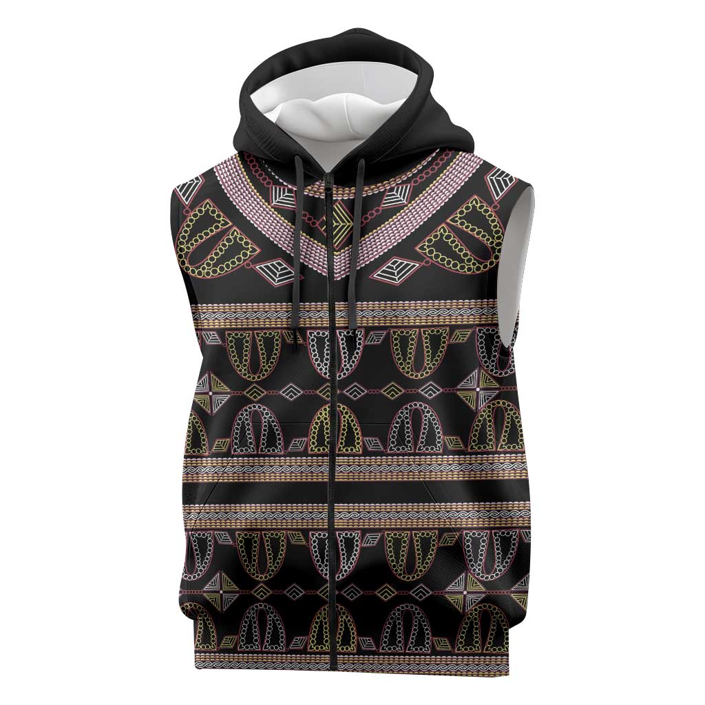 Cameroon Sleeveless Zip Hoodie Toghu Pattern Heritage