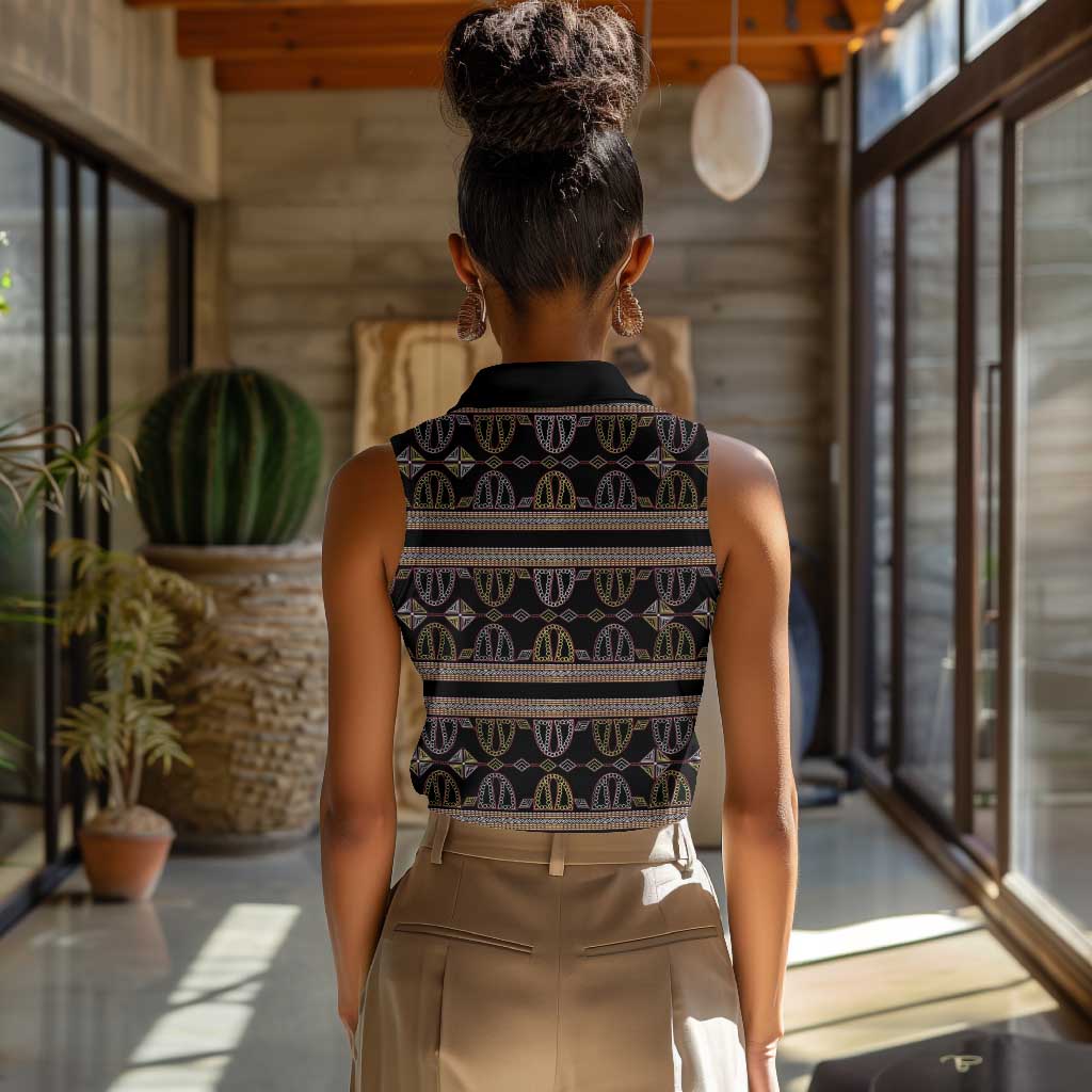 Cameroon Women Sleeveless Polo Shirt Toghu Pattern Heritage