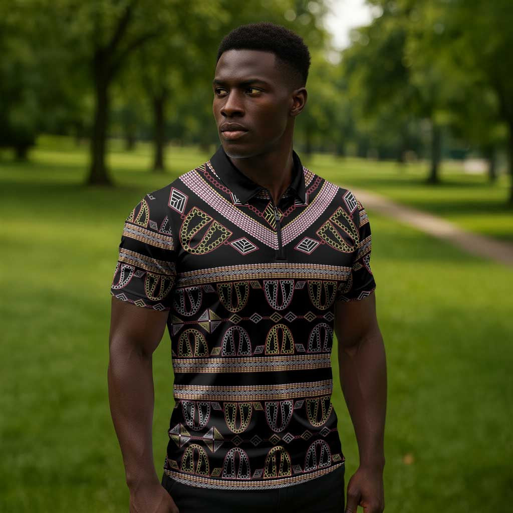 Cameroon Zipper Polo Shirt Toghu Pattern Heritage