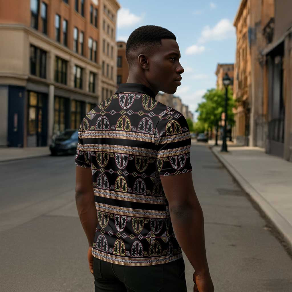 Cameroon Zipper Polo Shirt Toghu Pattern Heritage