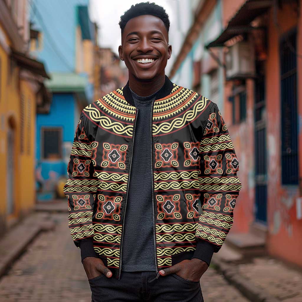 Cameroon Traditional Pattern Bomber Jacket Bamenda Royal Toghu